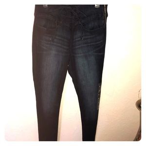 Lace up front pull on jeans